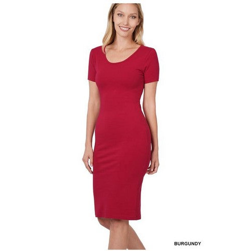 CS-4278AB Premium Cotton Classic Midi Dress Burgundy