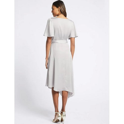 Marks & Spencer Satin Asymmetric Tunic Maxi Dress Silver Grey