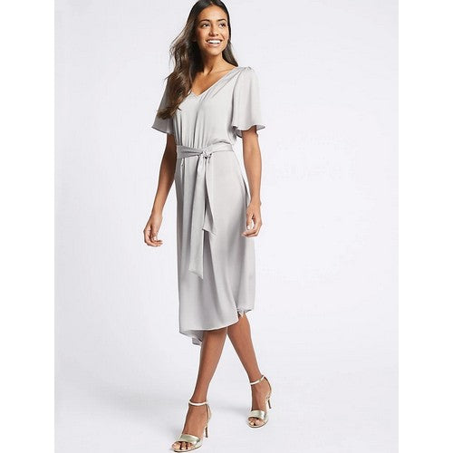 marks and spencer maxi dresses Marks & Spencer Satin Asymmetric Tunic Maxi Dress Silver Grey – Seasons  Fashion