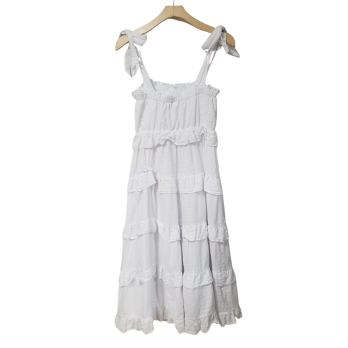 Ruffle Linen Maxi Dress White