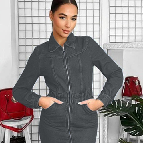 Primark Heavy Duty Zip Shirt Dress in Black Denim