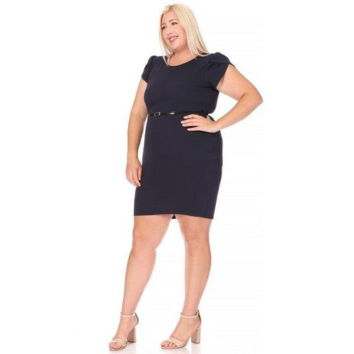 Puff sleeve Sheath Dress in Navy