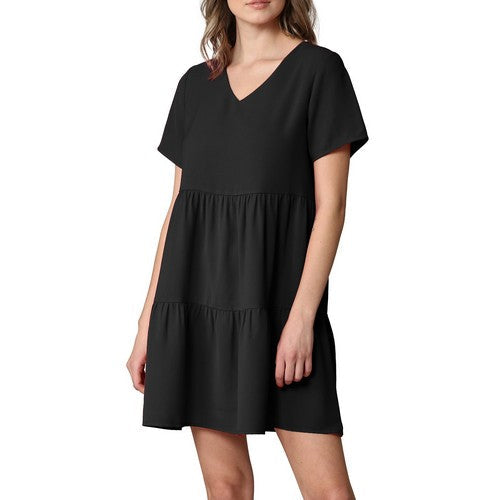 WDR2354 V-Neck Tiered Dress Black