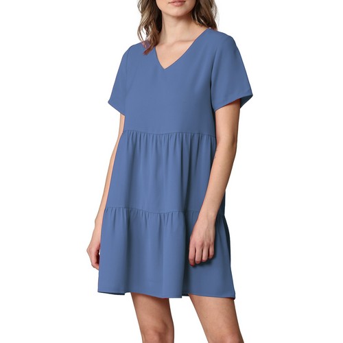 WDR2354 V-Neck Tiered Dress Denim
