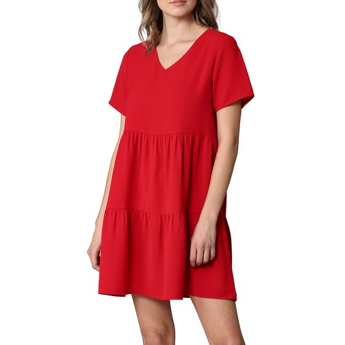 WDR2354 V-Neck Tiered Dress Red