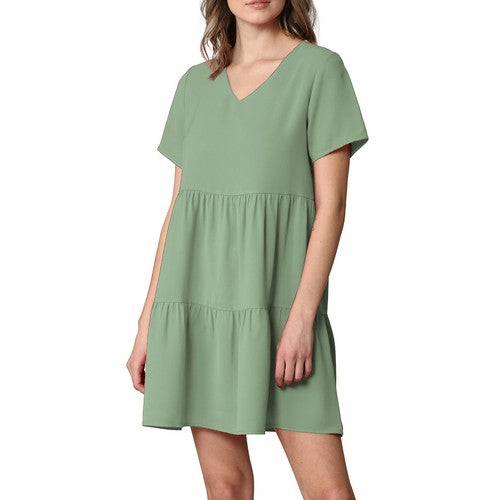 WDR2354 V-Neck Tiered Dress Sage