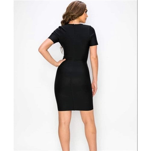 Chain Front Bandage Dress in Black