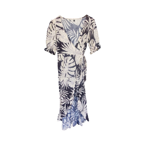 Marks & Spencer Stretch Linen Wrap Midi Dress in Black & White