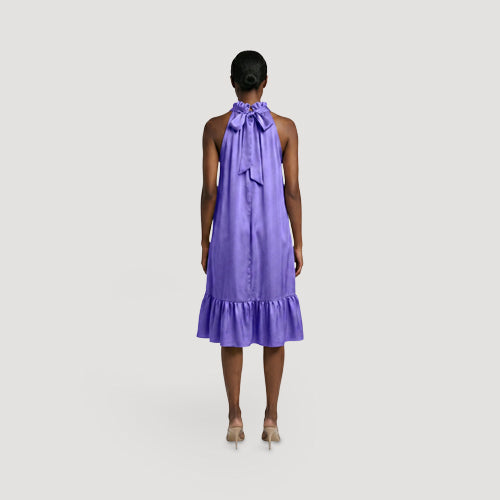 Satin Halter Ruffle Dress in Lavender