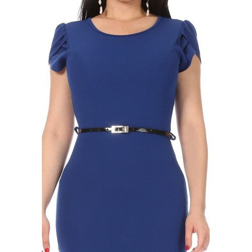 Puff sleeve Sheath Dress in Dark Blue