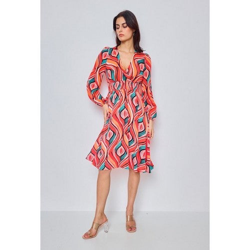 Empire Line Print Wrap Dress in Red Seasons Fashion Empire Line Print Wrap Dress in Red Seasons Fashion