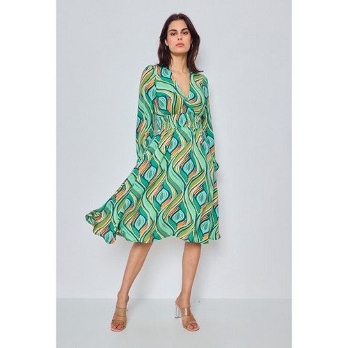 Empire Line Print Wrap Dress in Teal Seasons Fashion Empire Line Print Wrap Dress in Teal Seasons Fashion