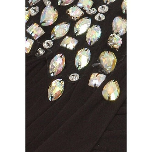 One Shoulder Rhinestone Ruffle Mermaid Gown in Black