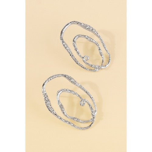 Abstract Oval Rhinestone Earrings in Silver