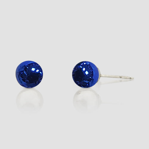 High-Shine Metallic Stopper Stud Earrings in Royal Blue