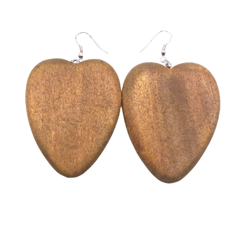 Wooden Heart Earring in Light Brown