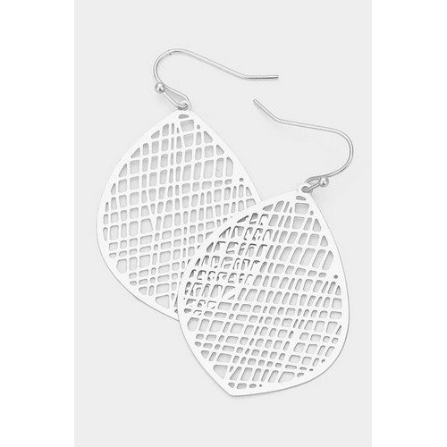 Brass Cut Out Teardrop Earrings Silver