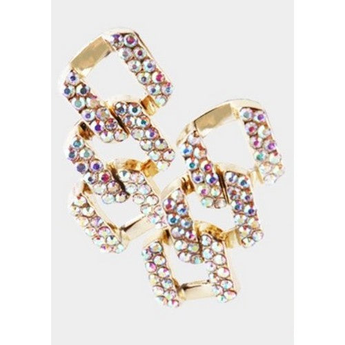 PKE4673-GD-RH Diamond Rhinestone Metal Chain Link Earrings Gold