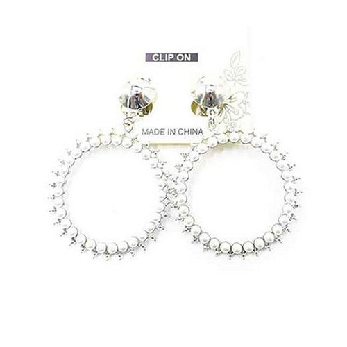PKE6829-G Rhinestone Round Clip On Earrings Silver