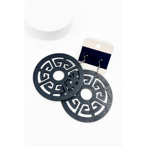 MSER12098 Carved Round Circle Earrings Black
