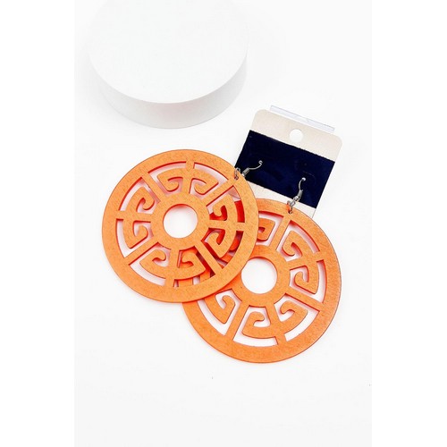 MSER12098 Carved Round Circle Earrings Orange