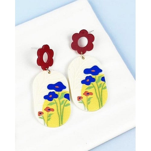 MS-MSER11152 Abstract Flower Print Earrings White