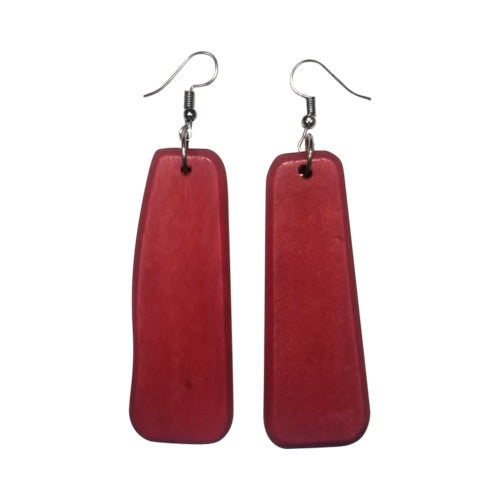 Long Oblong Wooden Earring in Red