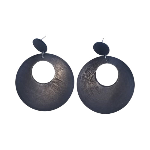 Round Layer Wooden Earring in Black