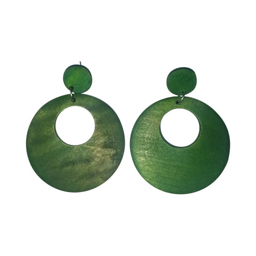 Round Layer Wooden Earring in Green