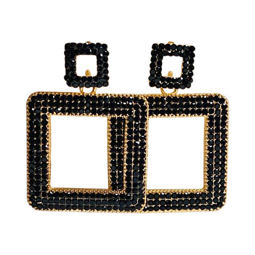 Rhinestone Square Drop Earrings in Black