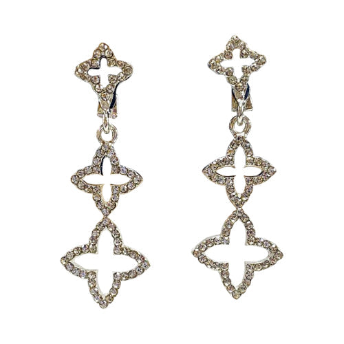 Rhinestone Clover Clip-On Earring in Silver