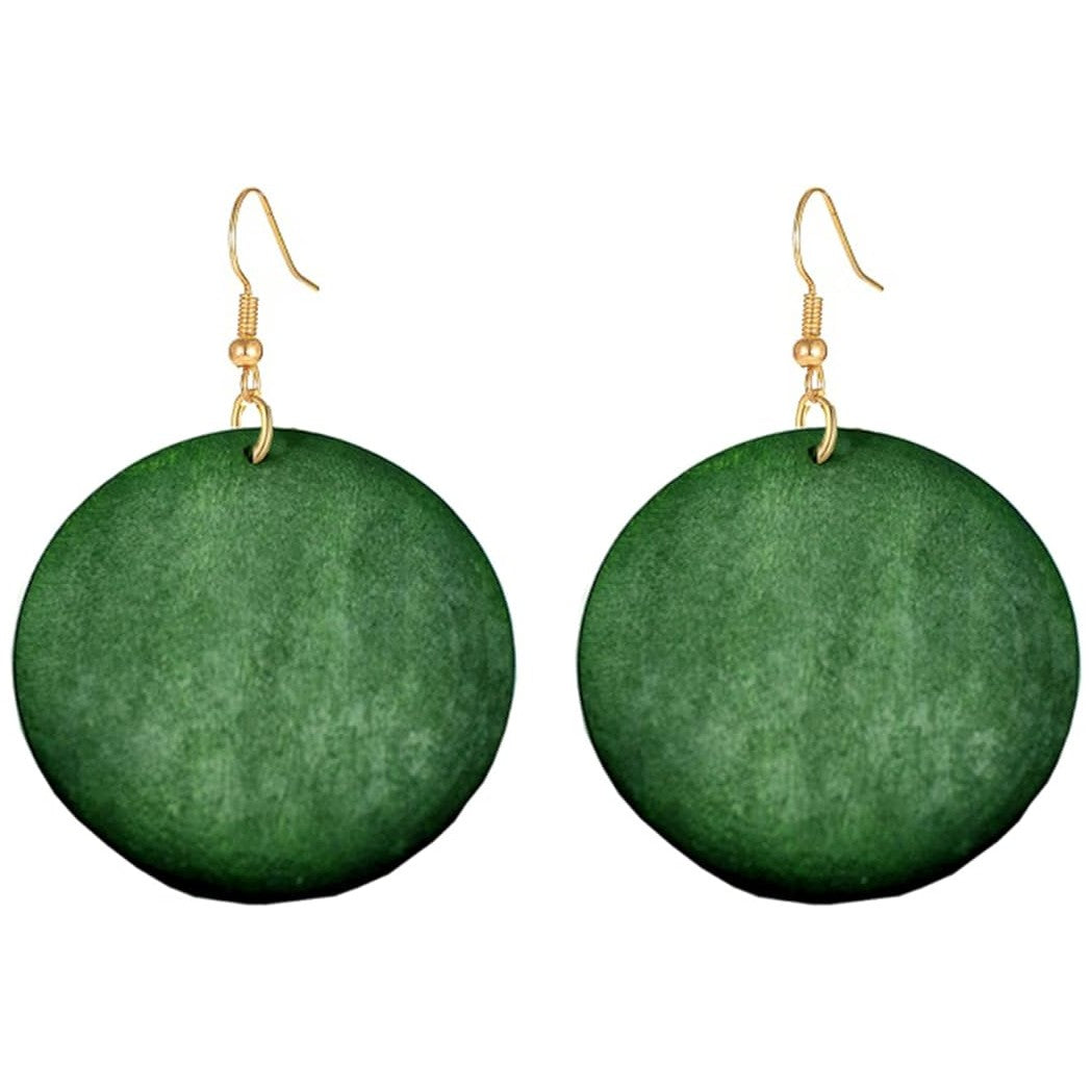 Wooden Disc Earrings in Green