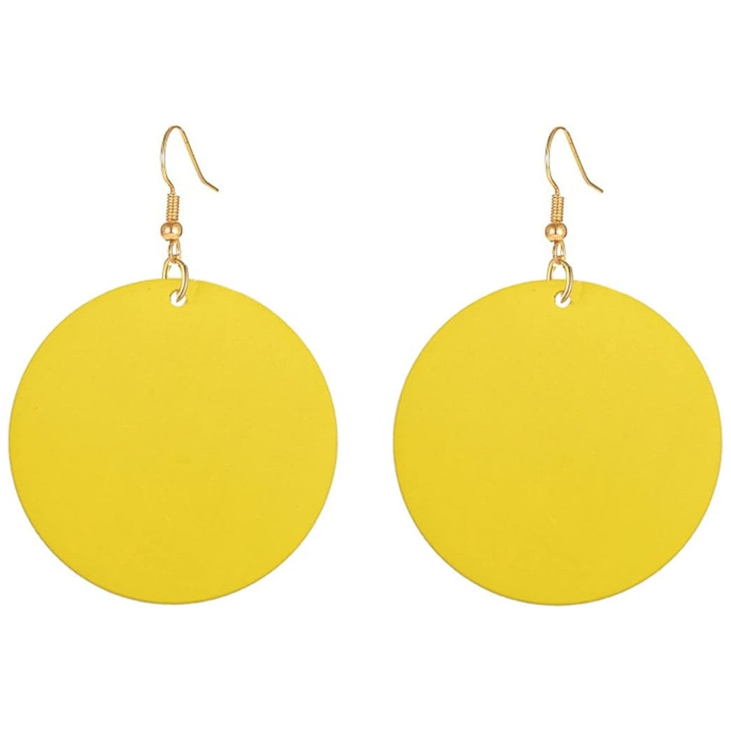 Wooden Disc Earrings in Yellow