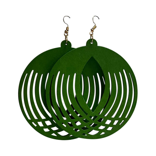 Cut-Out Wooden Disc Earrings in Green