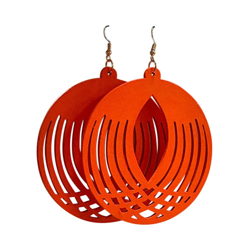 Cut-Out Wooden Disc Earrings in Orange