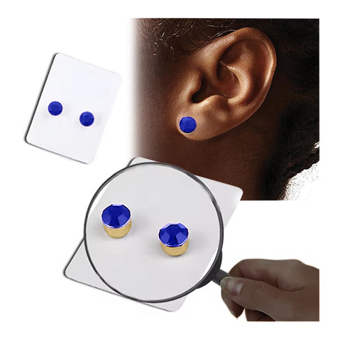 Gold Bezel Crystal Stopper Studs in Royal Blue