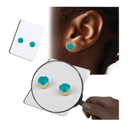 Gold Bezel Crystal Stopper Studs in Turquoise