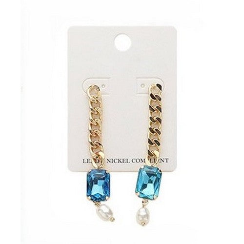 PKE5058 Cuban Chain Gem Earring in Blue