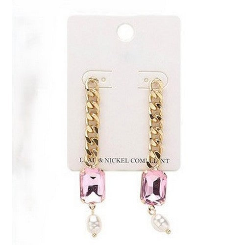 PKE5058 Cuban Chain Gem Earring in Pink