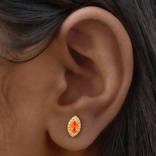 Marquise Halo Gem Gold Stopper Studs in Garnet