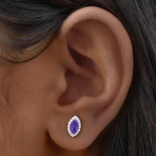 Marquise Halo Gem Silver Stopper Studs in Purple