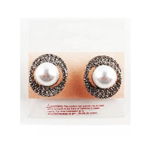 PKE5196 Rhinestone Halo Pearl Clip-On Earrings in Silver