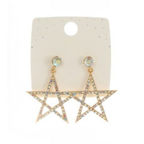 Rhinestone Star of David Gold Earring in AB Crystal