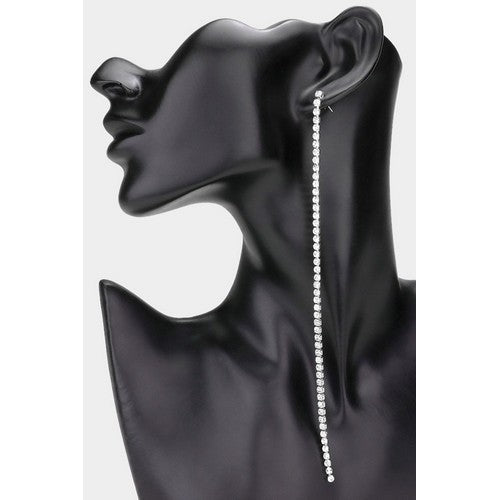 EVE6205 1 Line Rhinestone Long Earrings in Silver