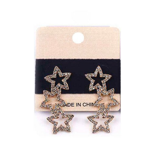 PKE6776 Triple Star Rhinestone Clip-On Earrings in Gold