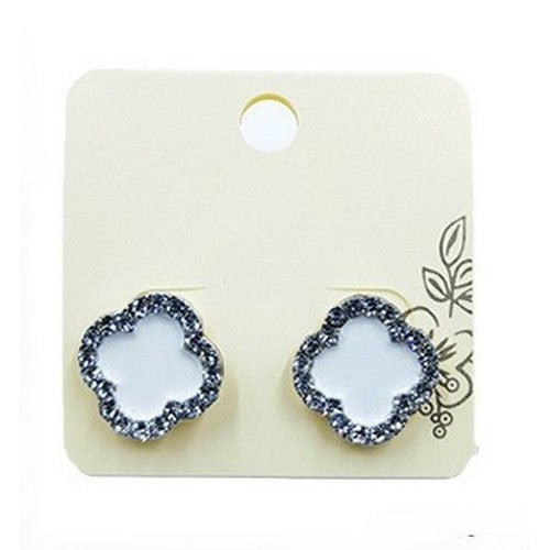PKE9697 Quatrefoil Rhinestone & Enamel Stoppers in White