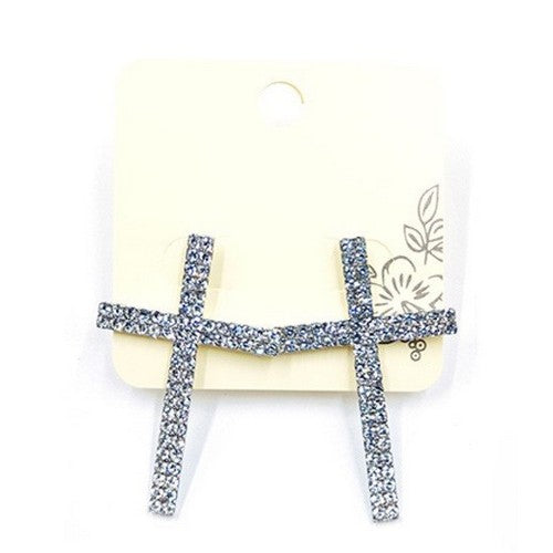PKE9697 Rhinestone Cross Earrings in Silver