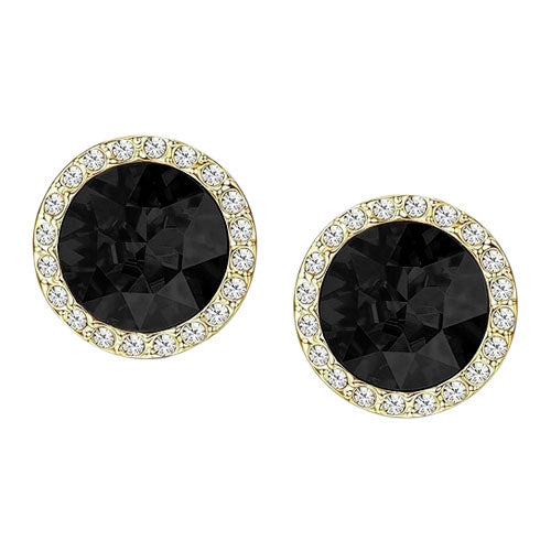 Round Halo Gem Gold Clip-On Earring in Black