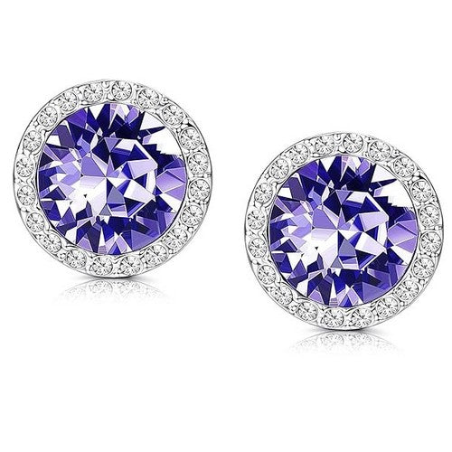Round Halo Gem Silver Clip-On Earring in Purple