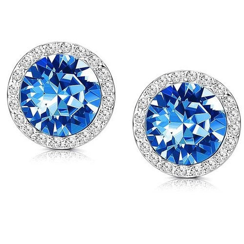 Round Halo Gem Silver Clip-On Earring in Royal Blue